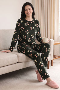 Zivame Velour Knit Poly Winter Lifewear Set - Dark Green — thumbnail 1